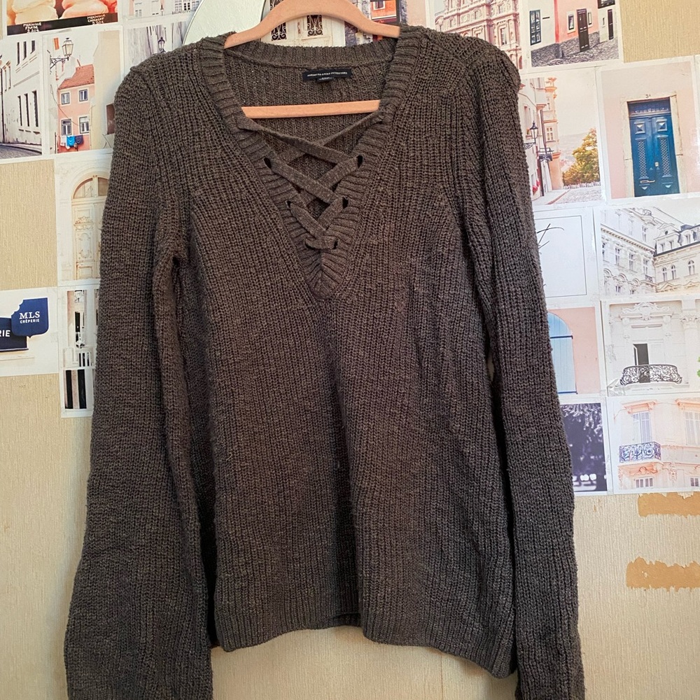 American Eagle Bell Sleeved Cross Front Oversized Sweater